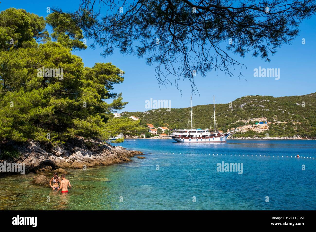 Croatia, Dalmatia, Elaphite Islands, Sipan Island, the port of Sudurad, cove Stock Photo