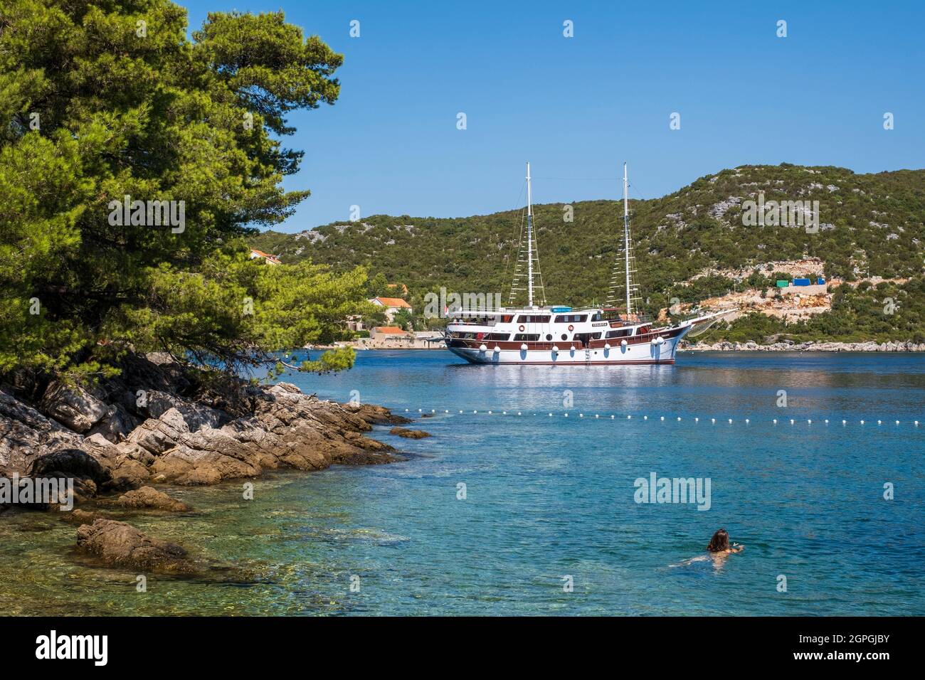 Croatia, Dalmatia, Elaphite Islands, Sipan Island, the port of Sudurad, cove Stock Photo