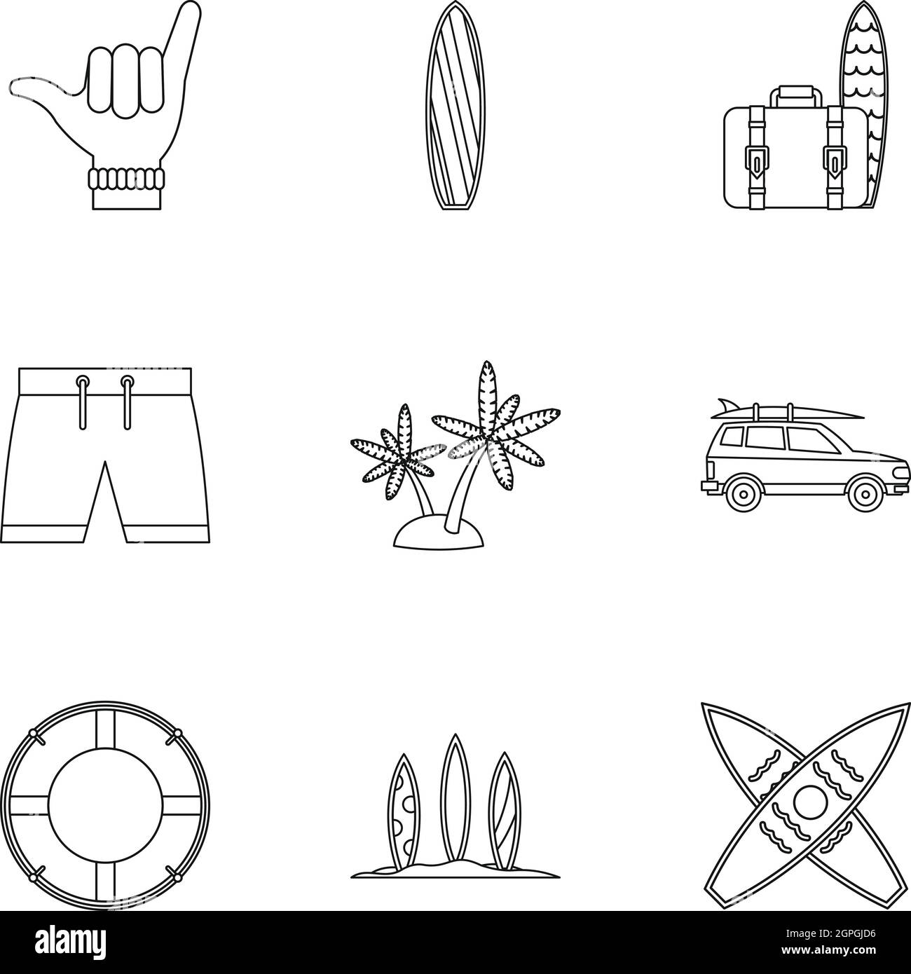 Swimming on surfboard icons set, outline style Stock Vector Image & Art ...