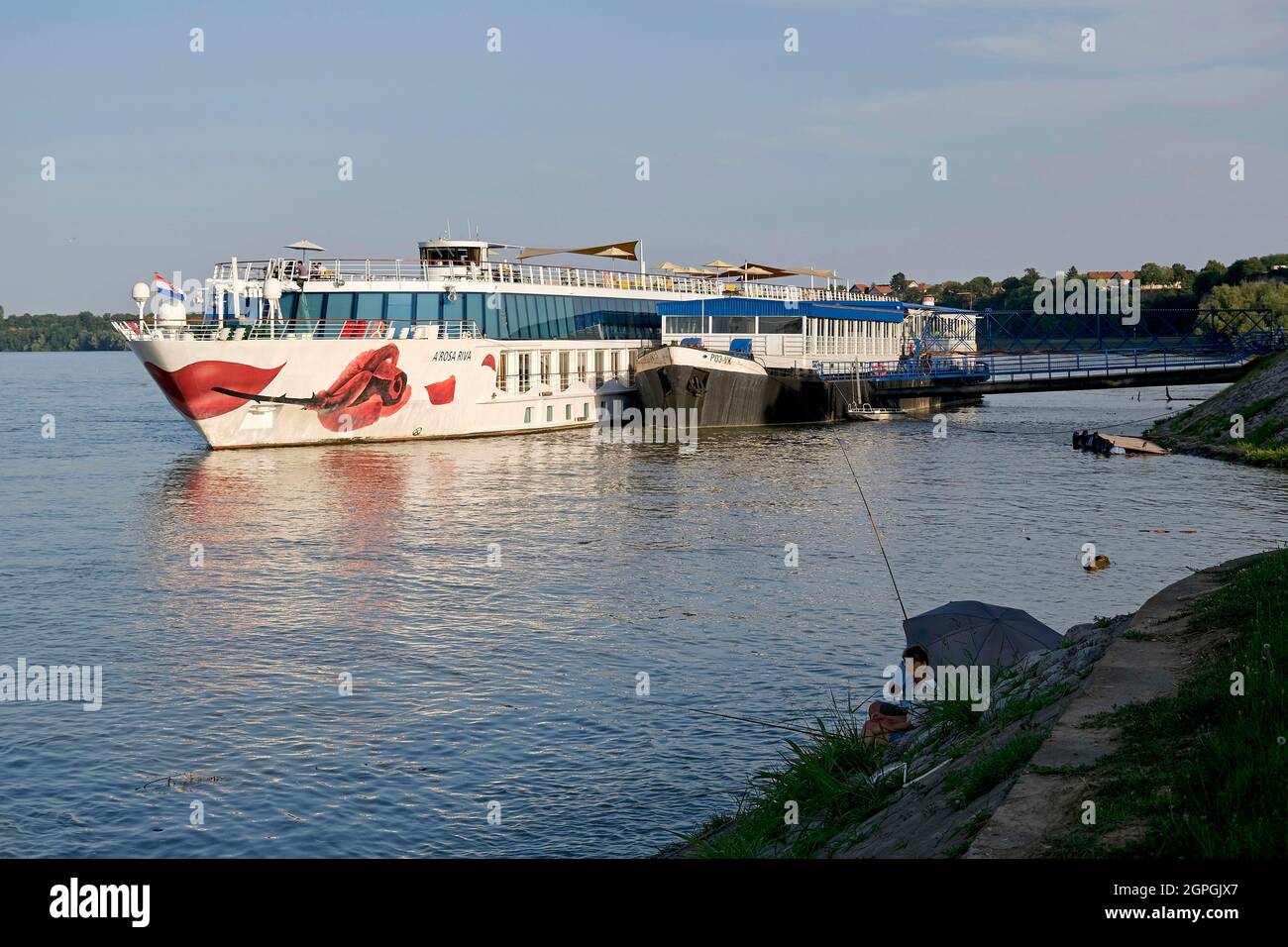 Croatia, Slavonia, Vukovar, cruise ship A-Rosa Riva on the Danube Stock ...