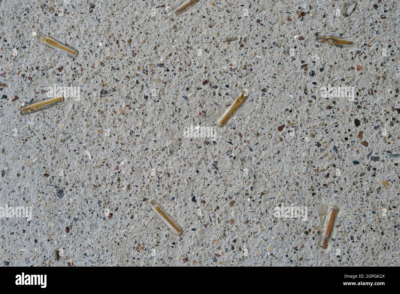 Croatia, Slavonia, Ovcara, the Ovcara memorial (Spomen Dom Ovcara), rifle bullets embedded in the ground, November 20, 1991, 264 people from Vukovar hospital will be tortured and executed by Serbian forces, 7 people will be indicted by the ICTY for crimes against humanity and war crimes Stock Photo