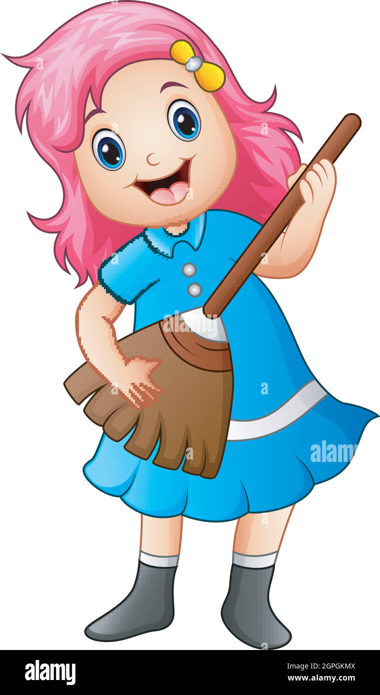 Girl playing broom and singing Stock Vector