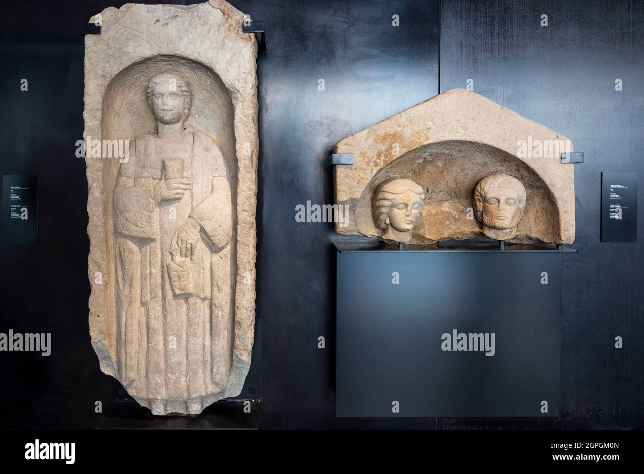 France, Haute Saone, Luxeuil les Bains, L'Ecclesia, Interpretation Centre of Architecture and Heritage built on an excavation site having uncovered a Merovingian crypt and its 150 sarcophagi, making the place one of the most important in eastern France Stock Photo