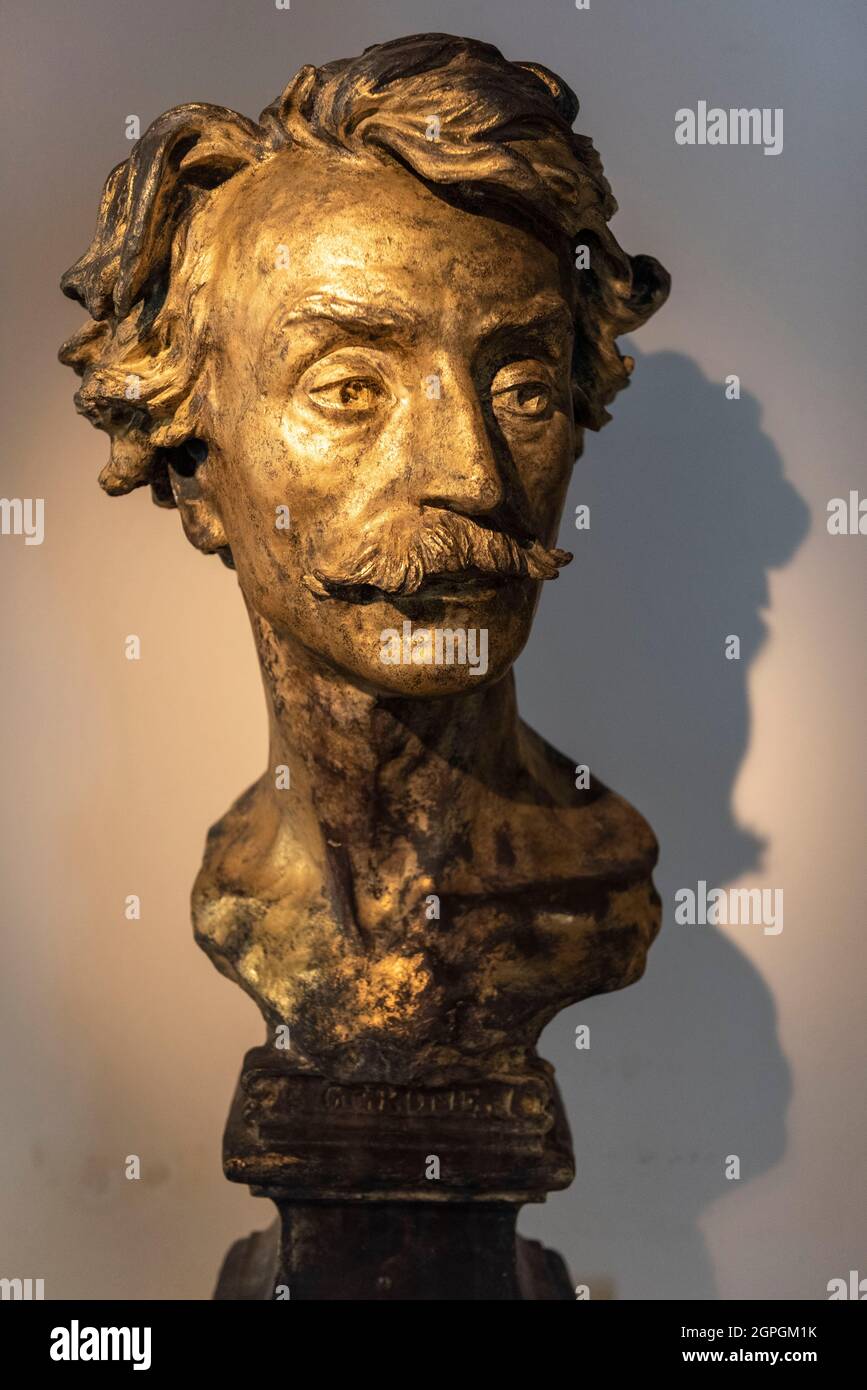 France, Haute Saone, Vesoul, Georges Garret museum, gilded bronze bust by Jean Baptiste Carpeaux representing the painter Gerome Stock Photo