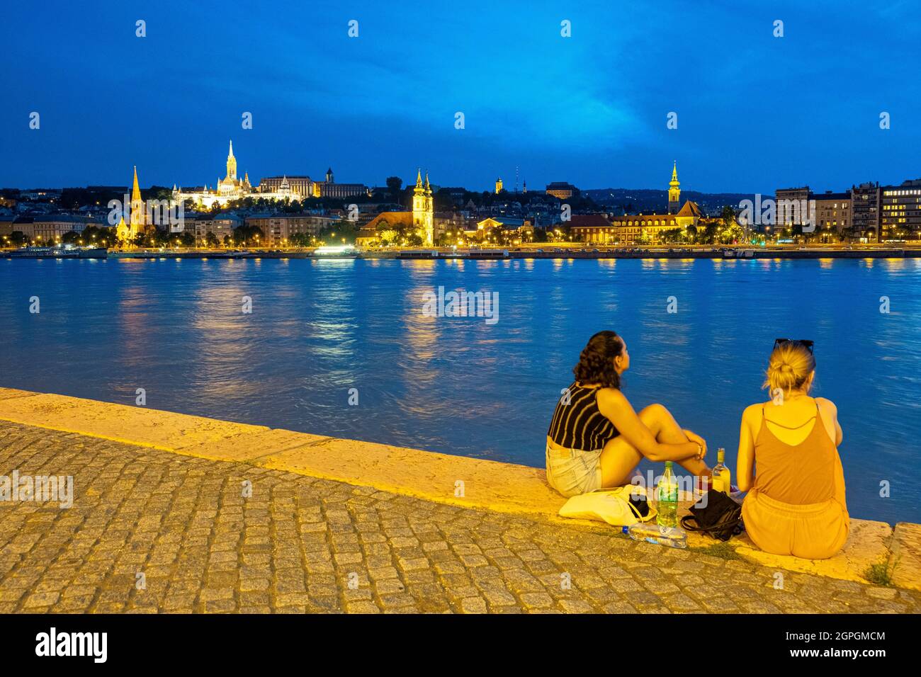 Hungary, Budapest, listed as World Heritage by UNESCO, Pest district, sunset over the Danube Stock Photo