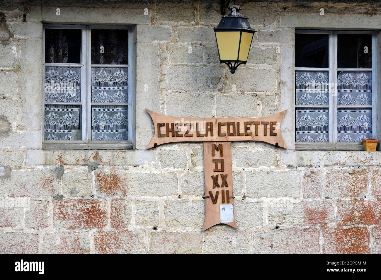 France, Doubs, Le Bizot, House of justice dated 16th century, old village café Chez la Colette Stock Photo