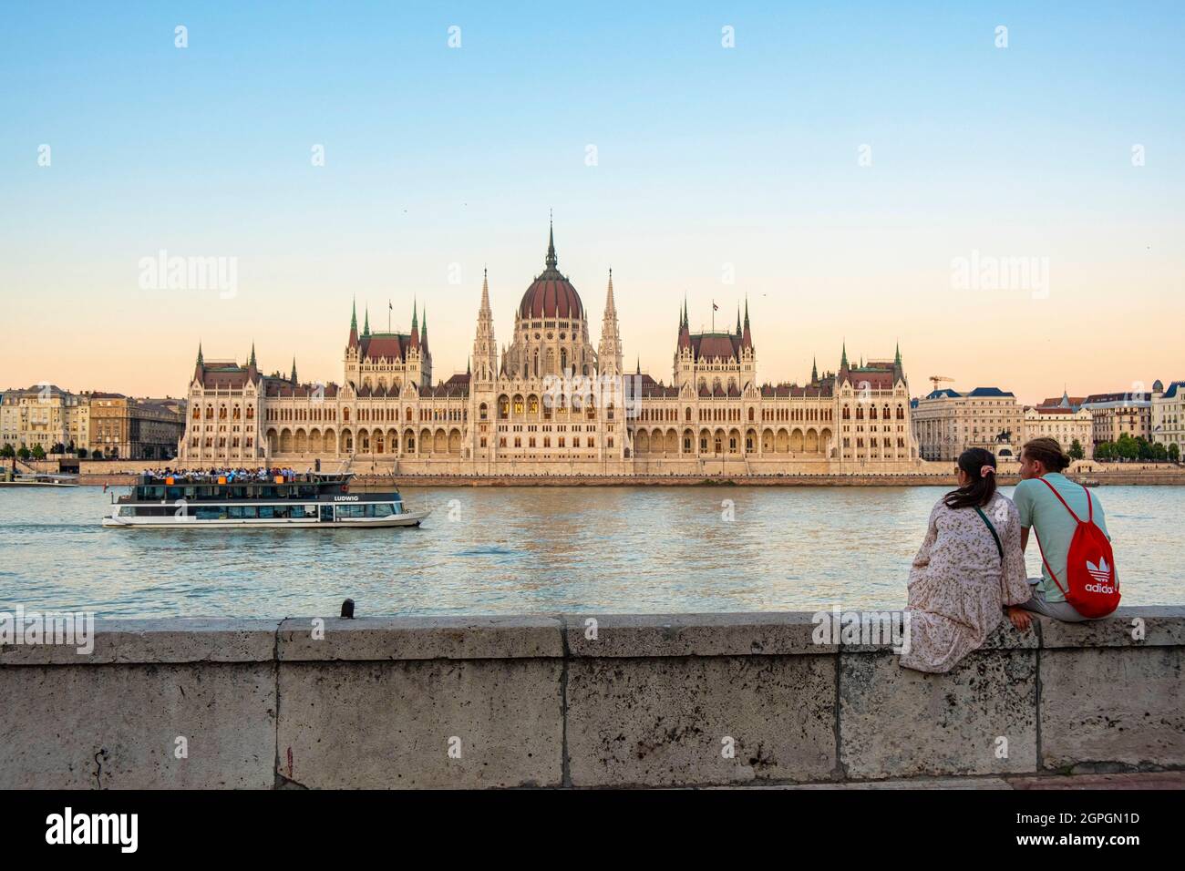 Hungary, Budapest, listed as World Heritage by UNESCO, Pest district, the Hungarian Parliament on the banks of the Danube Stock Photo
