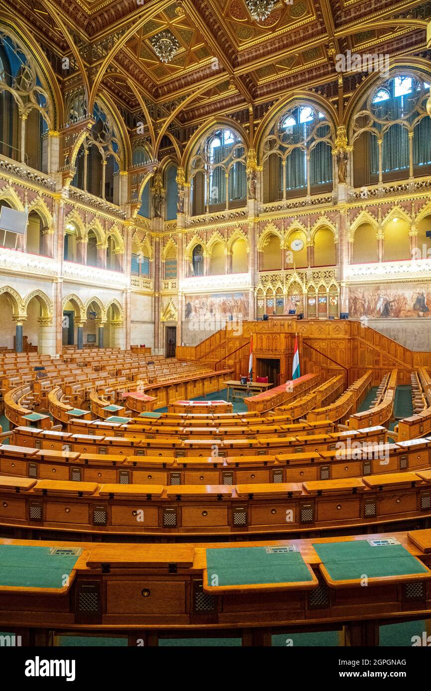 Hungary, Budapest, listed as World Heritage by UNESCO, Pest district, the Hungarian Parliament, hemicycle where the Hungarian National Assembly sits Stock Photo