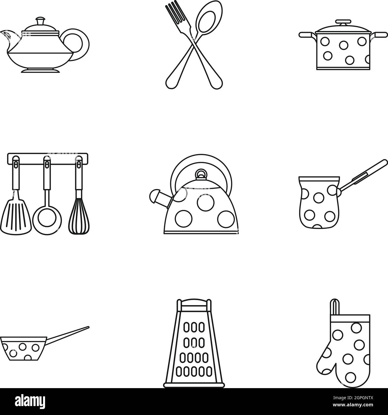 Kitchen utensils icons set, outline style Stock Vector Image & Art Alamy