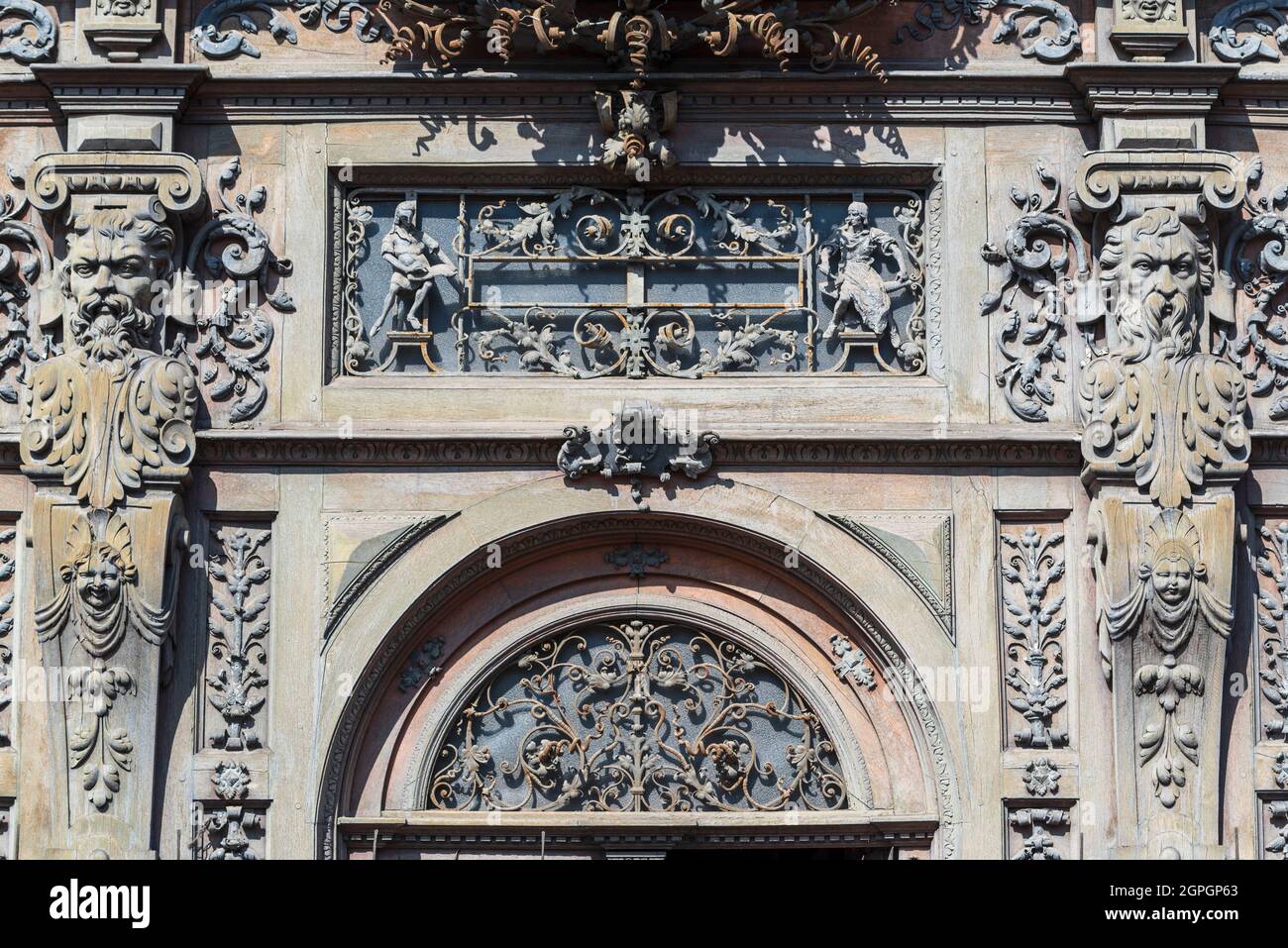 France, Seine Maritime, Rouen, Maison Marrou, wrought iron balcony and repousse by Ferdinand Marrou, listed as historic monument Stock Photo