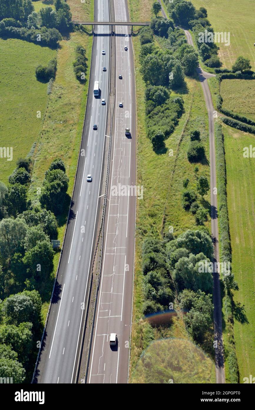 France, Côte-d'Or ( 21 ), highway A6 exploited(run) by the company Highways Paris-Rhin-Rhône. She(it) is a member(part) of European roads E15, E21 and E60 (aerial view) Stock Photo