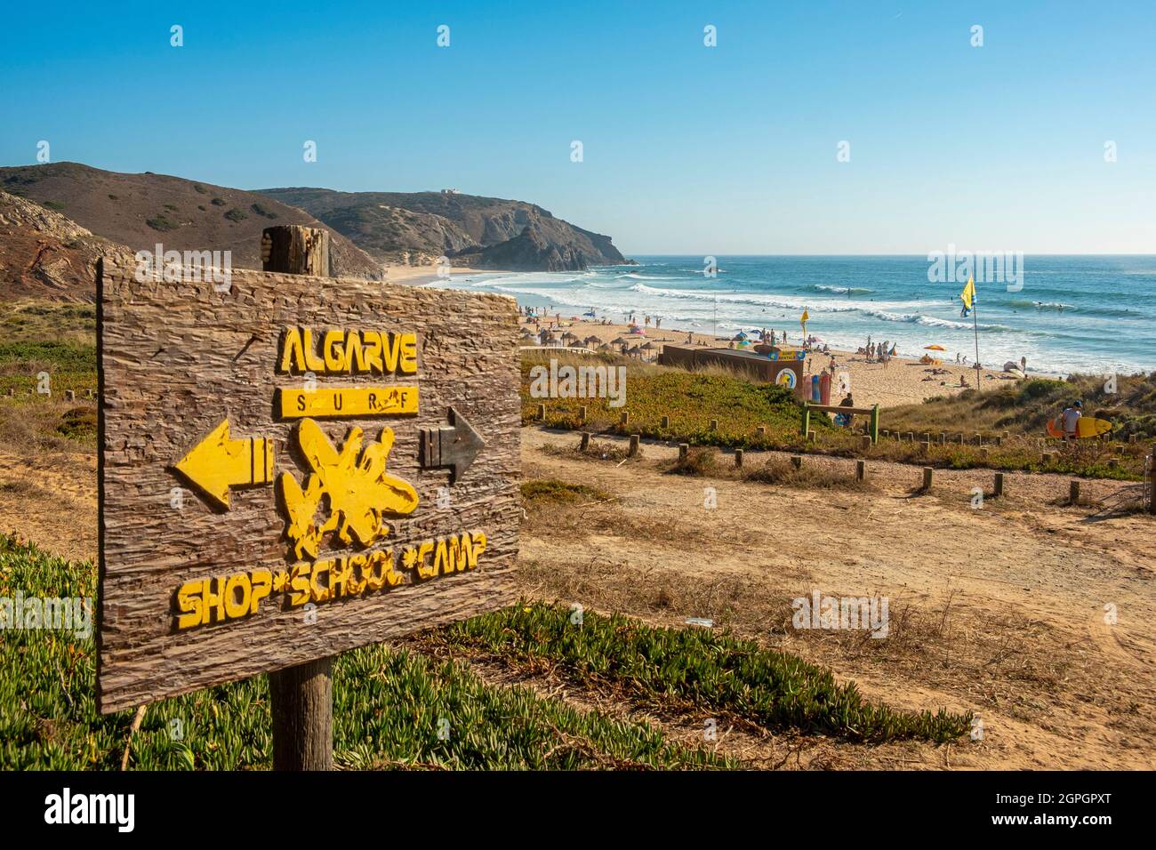 Portugal, Algarve, West Atlantic coast, Praia do Amado surfers beach Stock Photo