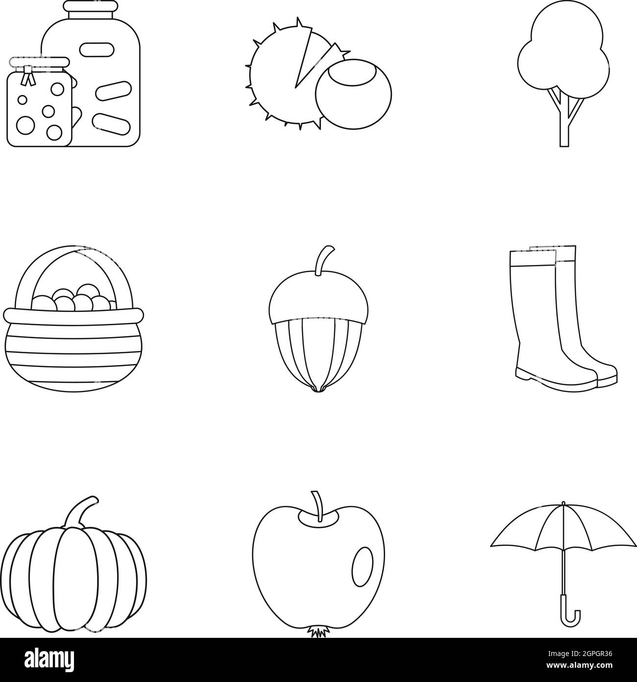 Autumn weather icons set, outline style Stock Vector