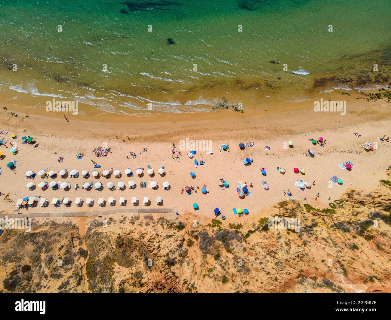 Portugal, Algarve, Albufeira, Praia do Barranco das Belharucas beach (aerial view) Stock Photo