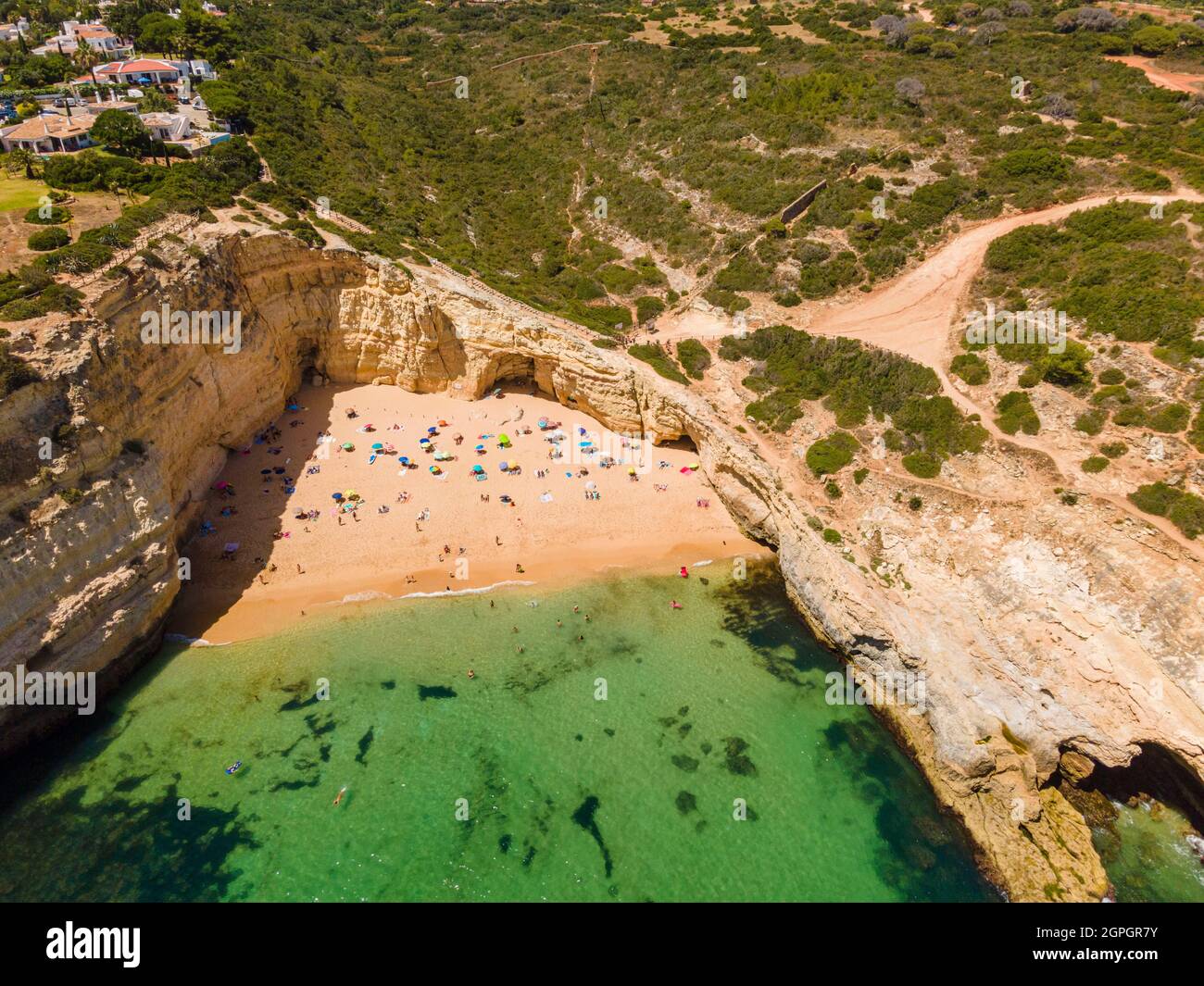 Portugal, Algarve, Albufeira, Praia do Carvalho beach (aerial view) Stock Photo