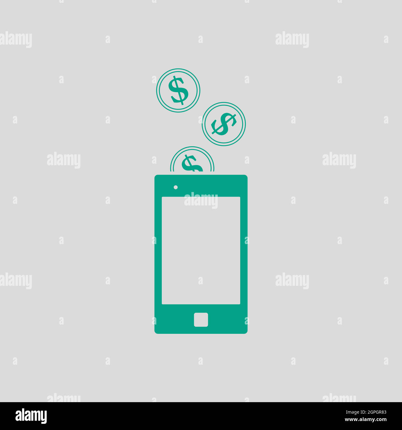 Golden Coins Fall In Smartphone Icon Stock Vector