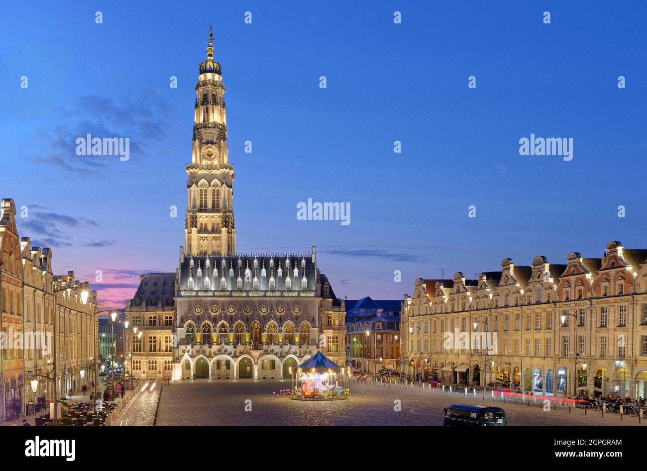 France, Pas de Calais, Arras, place des Heros (Heroes square) and the city hall listed as World Heritage by UNESCO Stock Photo
