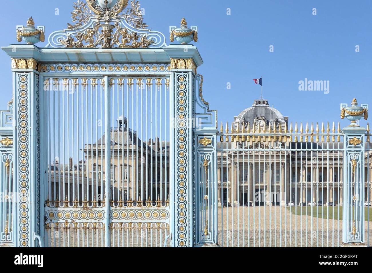 France; Ile-De-France, Paris(75), military school grids, view of the interior courtyard Stock Photo