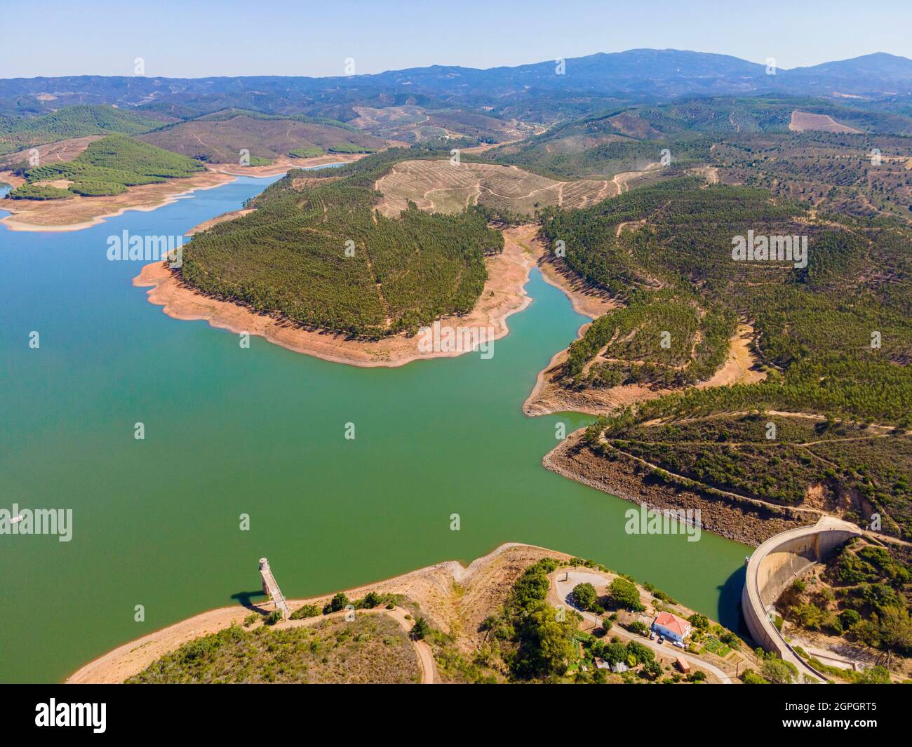 Portugal, Algarve, Bensafrim, dam or Barragem da Bravura (aerial view