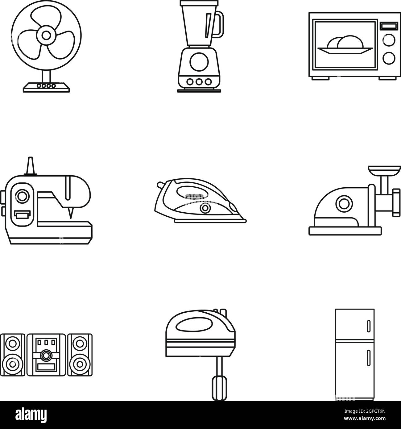 Appliances icons set, outline style Stock Vector