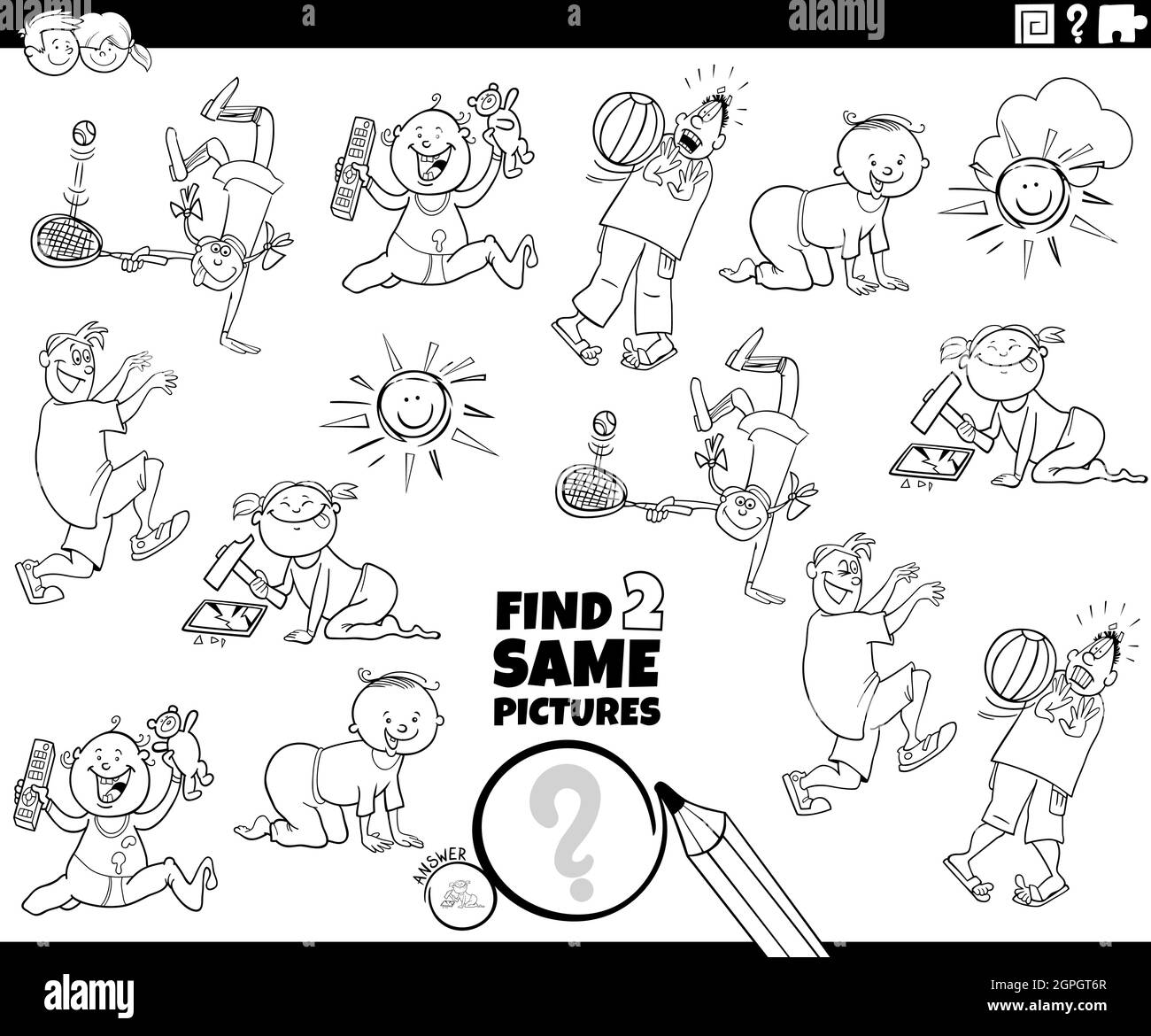 find two same kid characters game coloring book page Stock Vector Image ...