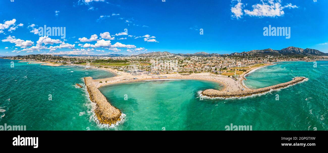 France, Bouches du Rhone, Marseille, Prado Beaches (aerial view) Stock Photo