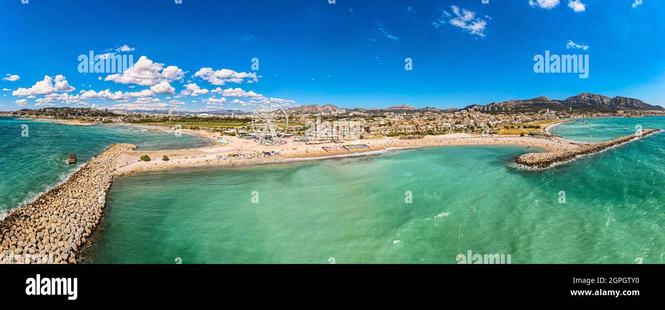 France, Bouches du Rhone, Marseille, Prado Beaches (aerial view) Stock Photo
