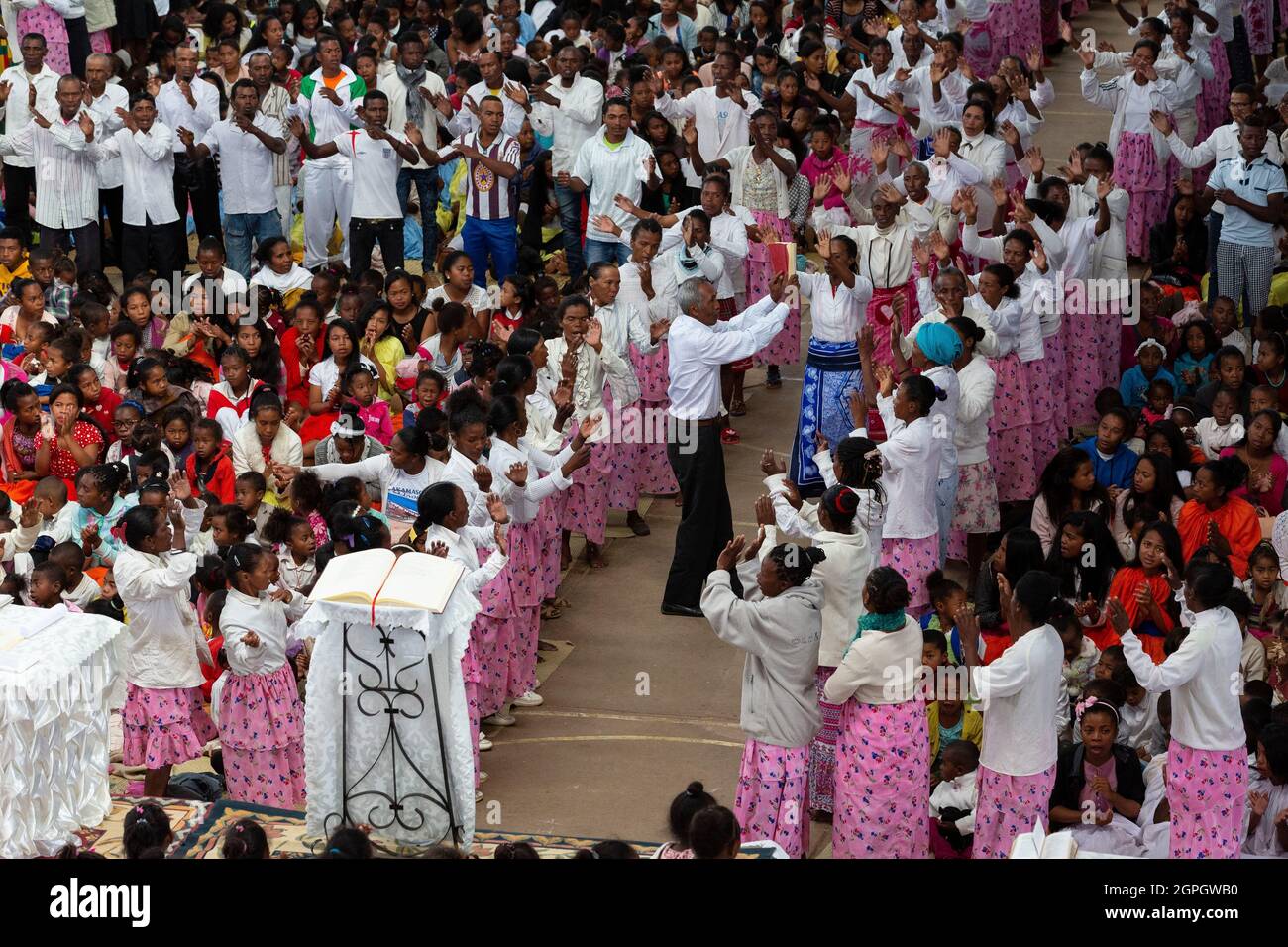 Madagascar, Analamanga region, Antananarivo (Antananarivo or Tana), Father Pedro's mass on Sunday morning Stock Photo