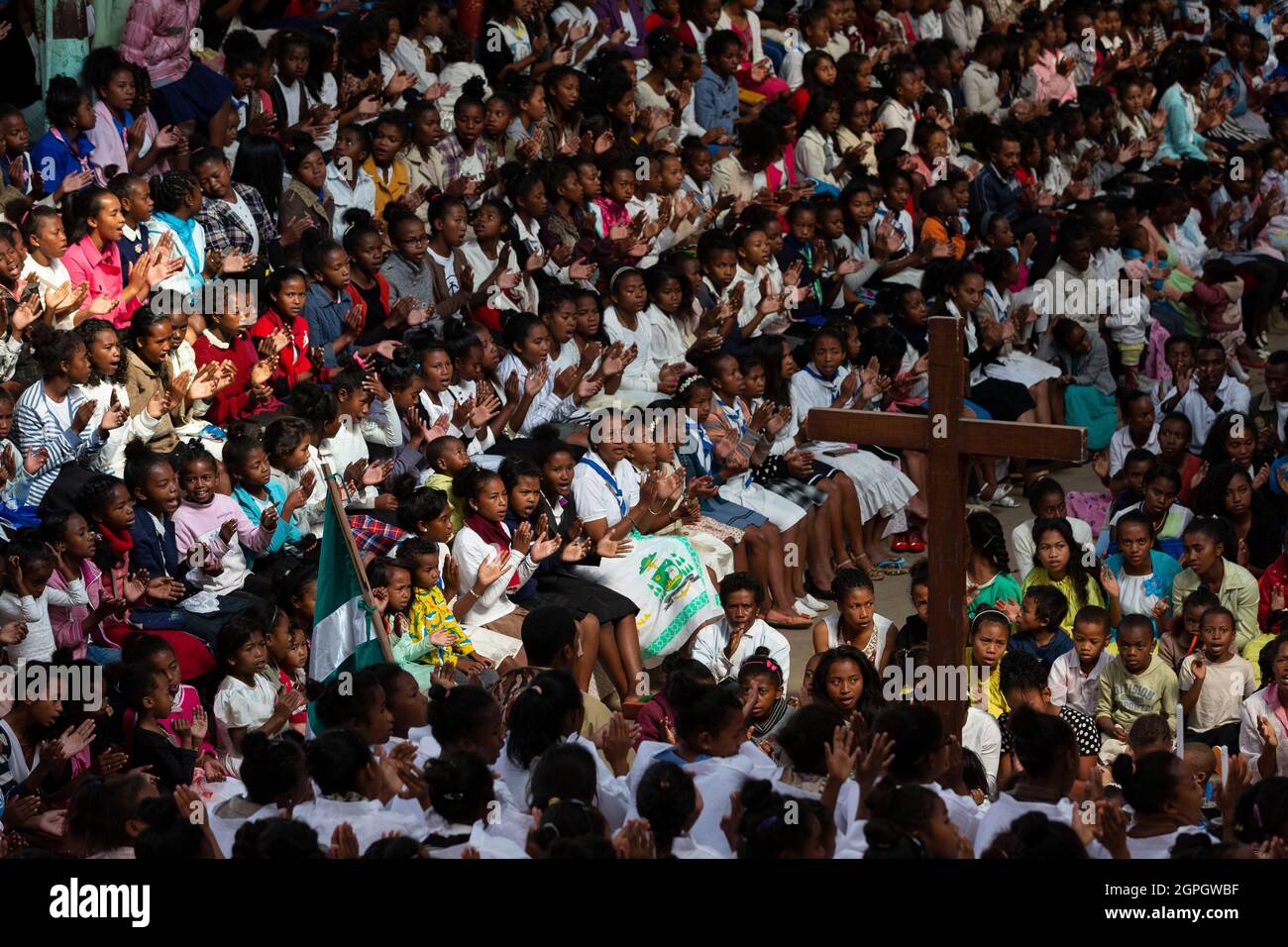 Madagascar, Analamanga region, Antananarivo (Antananarivo or Tana), Father Pedro's mass on Sunday morning Stock Photo