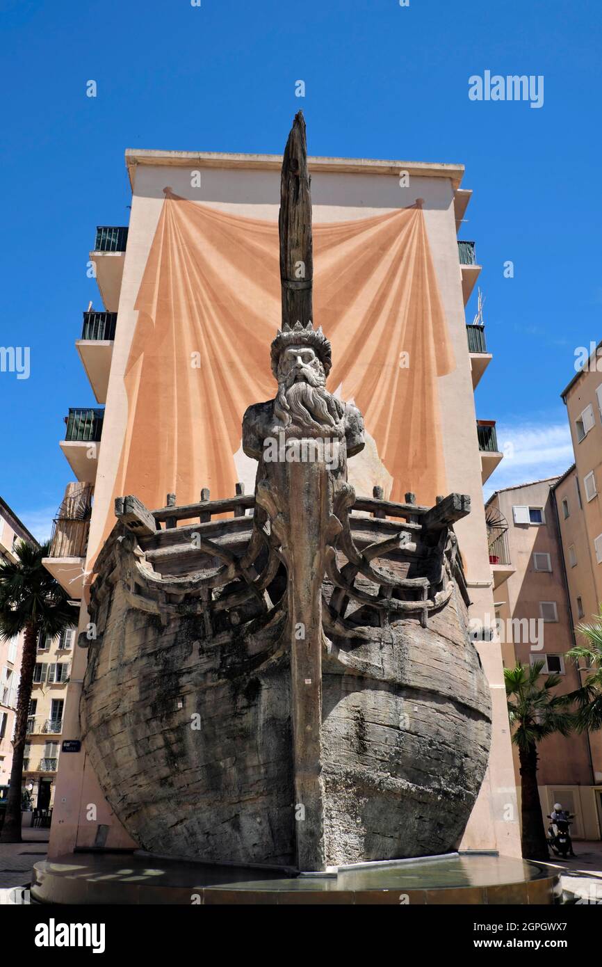 france-var-toulon-rue-vezzani-boat-sculpture-reproduction-of-a