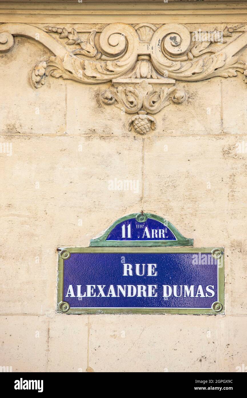 France, Paris, Alexandre Dumas stree, street name sign Stock Photo