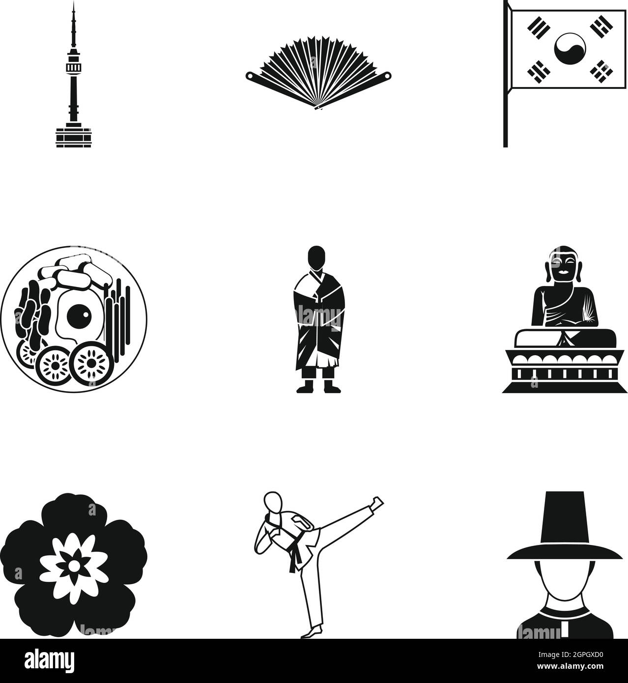 South Korea republic icons set, simple style Stock Vector