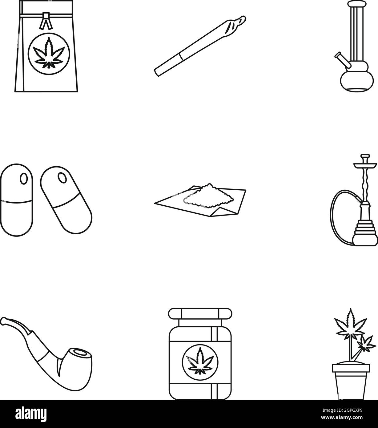 Cannabis icons set, outline style Stock Vector