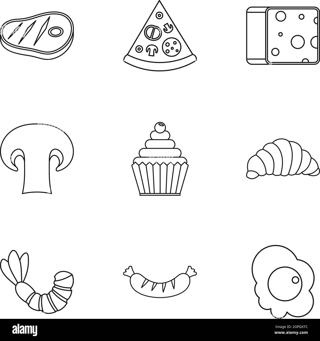 Brunch icons set, outline style Stock Vector