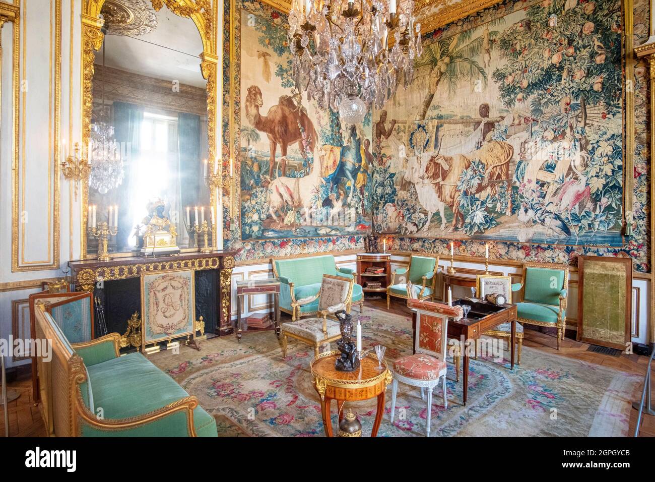 France, Paris, the Hotel de la Marine created in the 18th century by Ange-Jacques Gabriel, formerly Garde Meuble du Roi until 1798, then headquarters of the Ministry of the Navy, room 8, company lounge Stock Photo