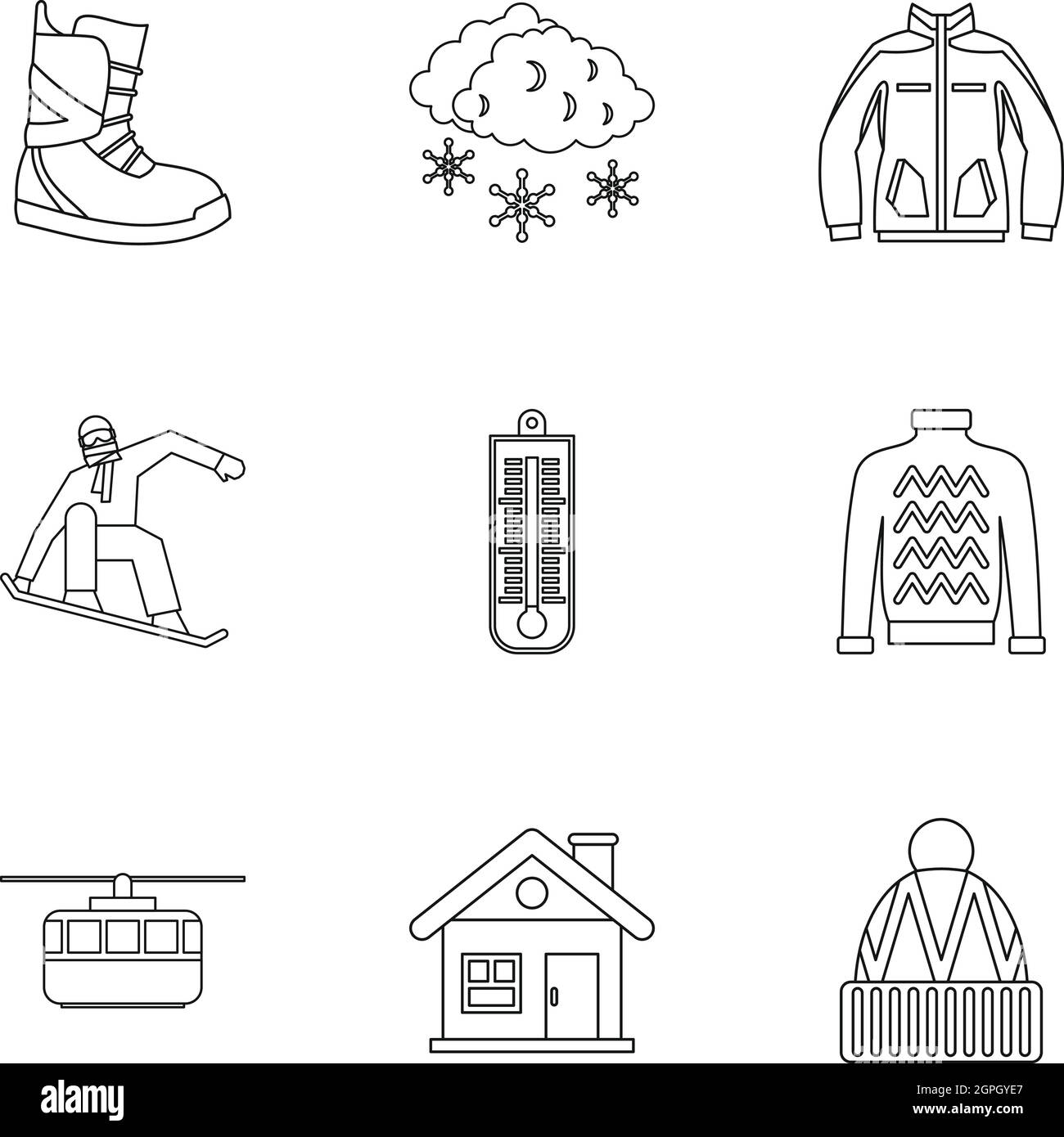 Winter holidays icons set, outline style Stock Vector
