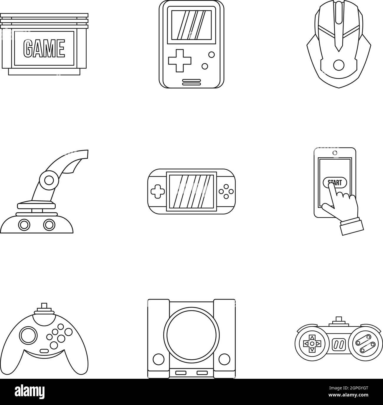 Game console icons set, outline style Stock Vector