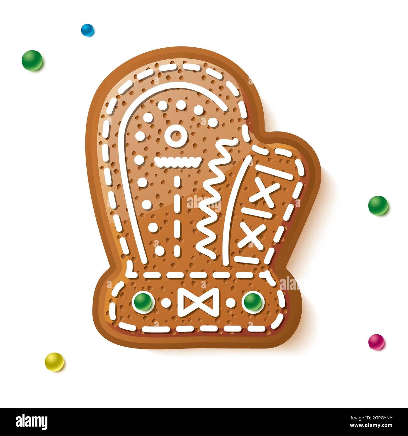 Gingerbread Mitten Isolated on White. Christmas Cookie. Vector ...