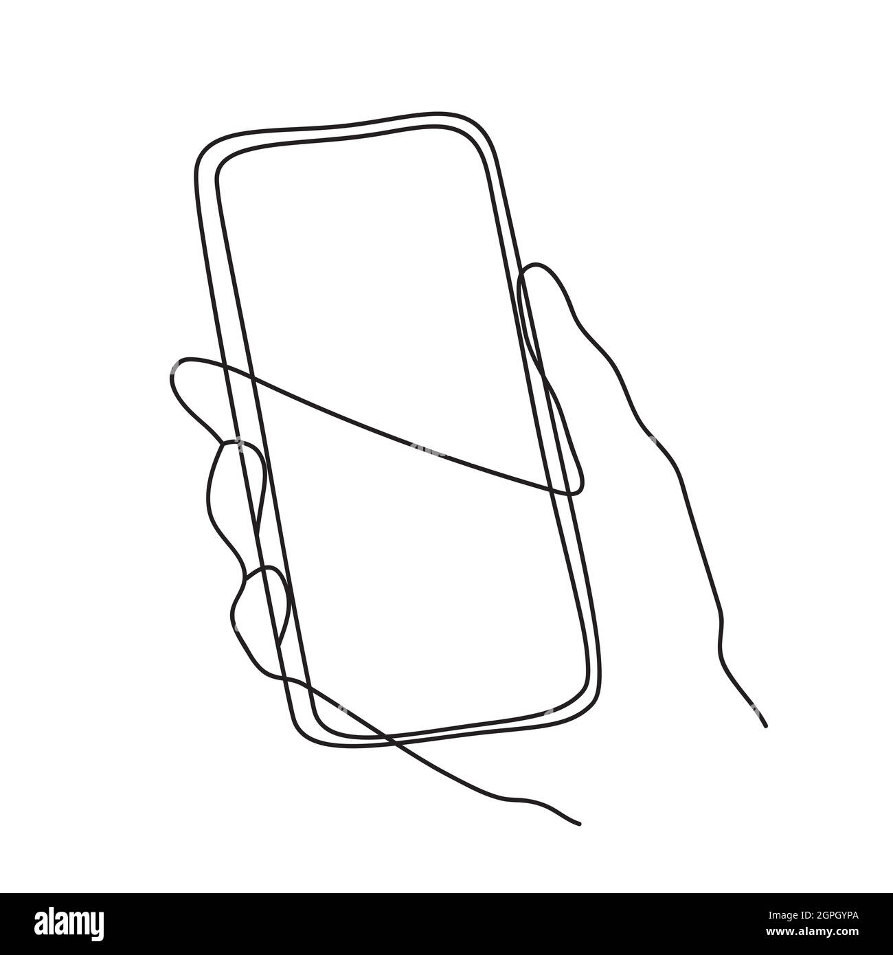 Minimalism hand drawn vector hand holding phone in modern abstract one line drawing graphic style. Decor print, wall art, creative design social media. Trendy template isolated on white background Stock Vector