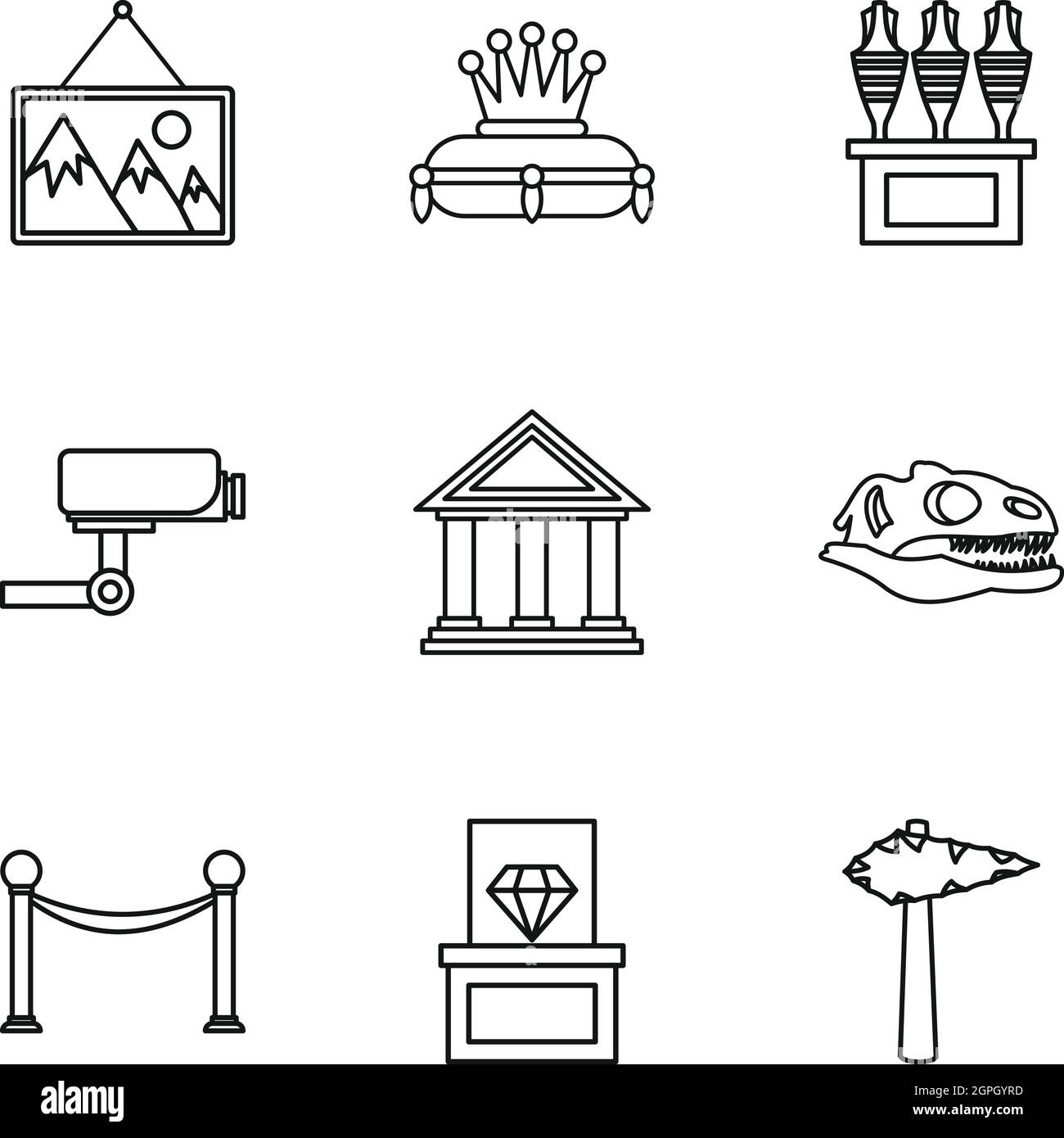 Gallery in museum icons set, outline style Stock Vector