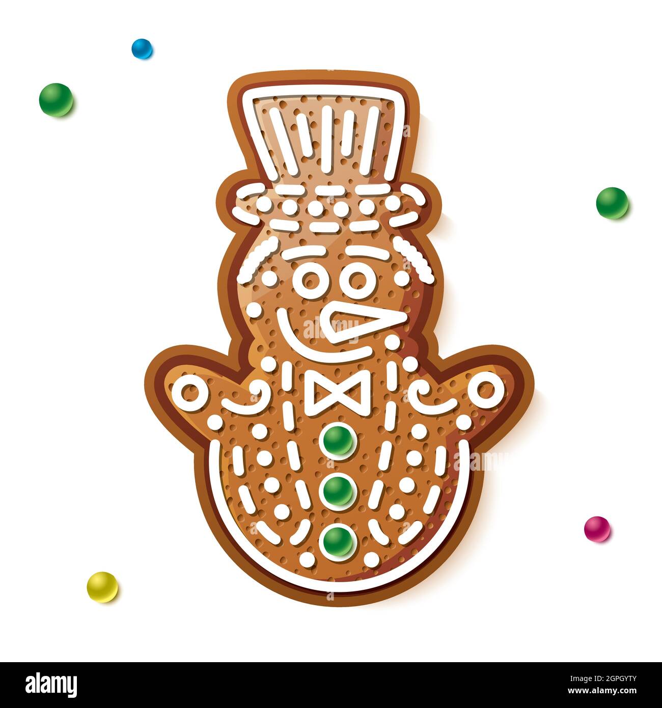 Gingerbread Snowman Isolated on White. Christmas Cookie. Vector Illustration. Stock Vector