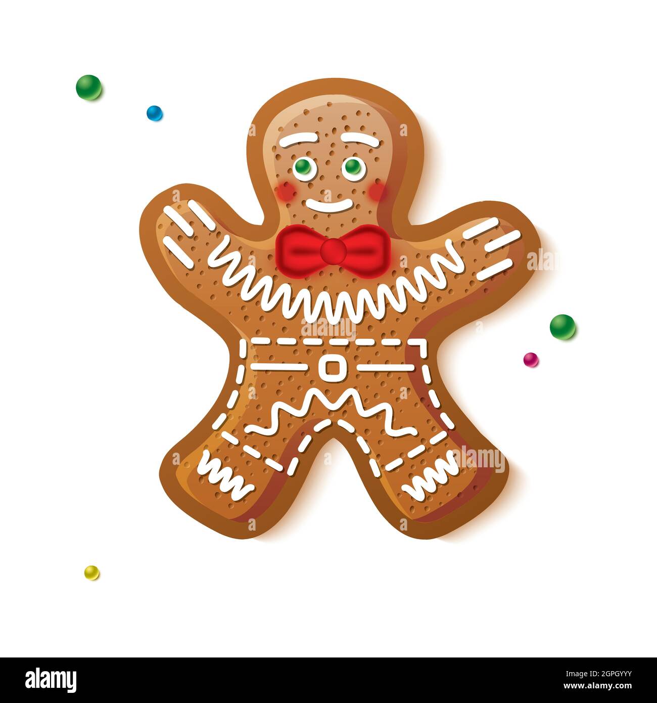 Gingerbread Man Isolated on White. Christmas Cookie. Vector Illustration. Stock Vector