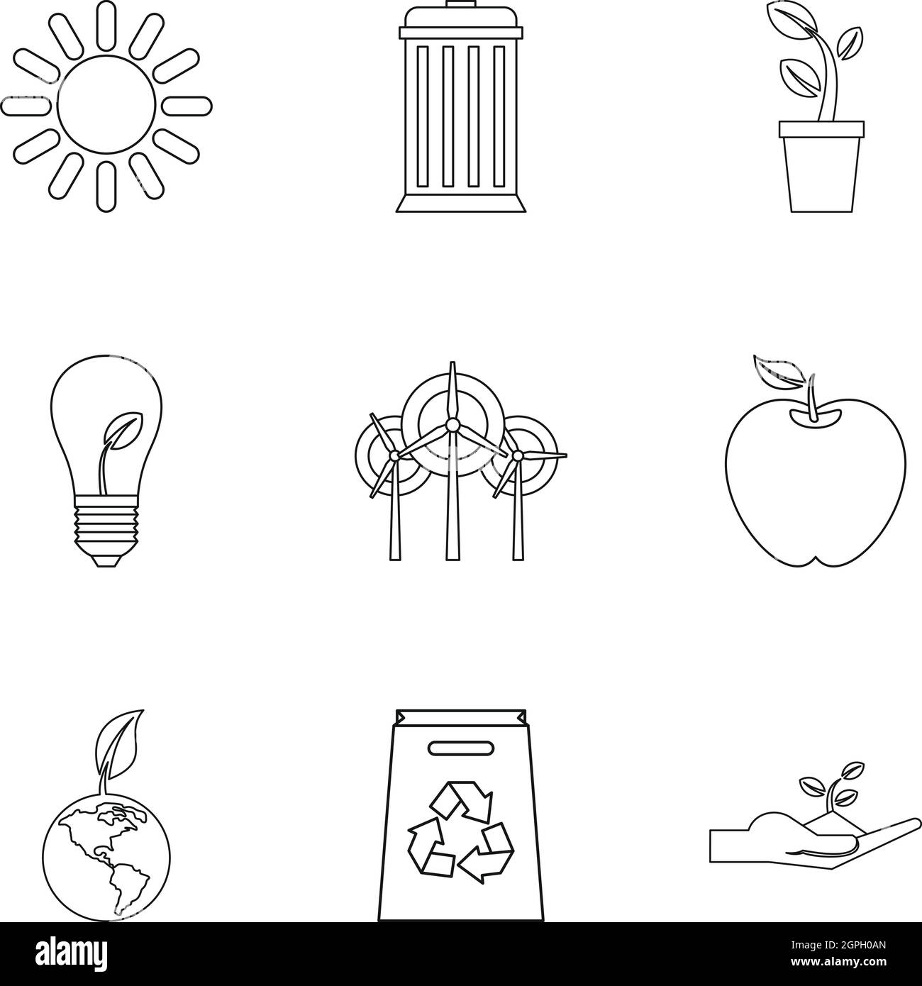 Environment icons set, outline style Stock Vector