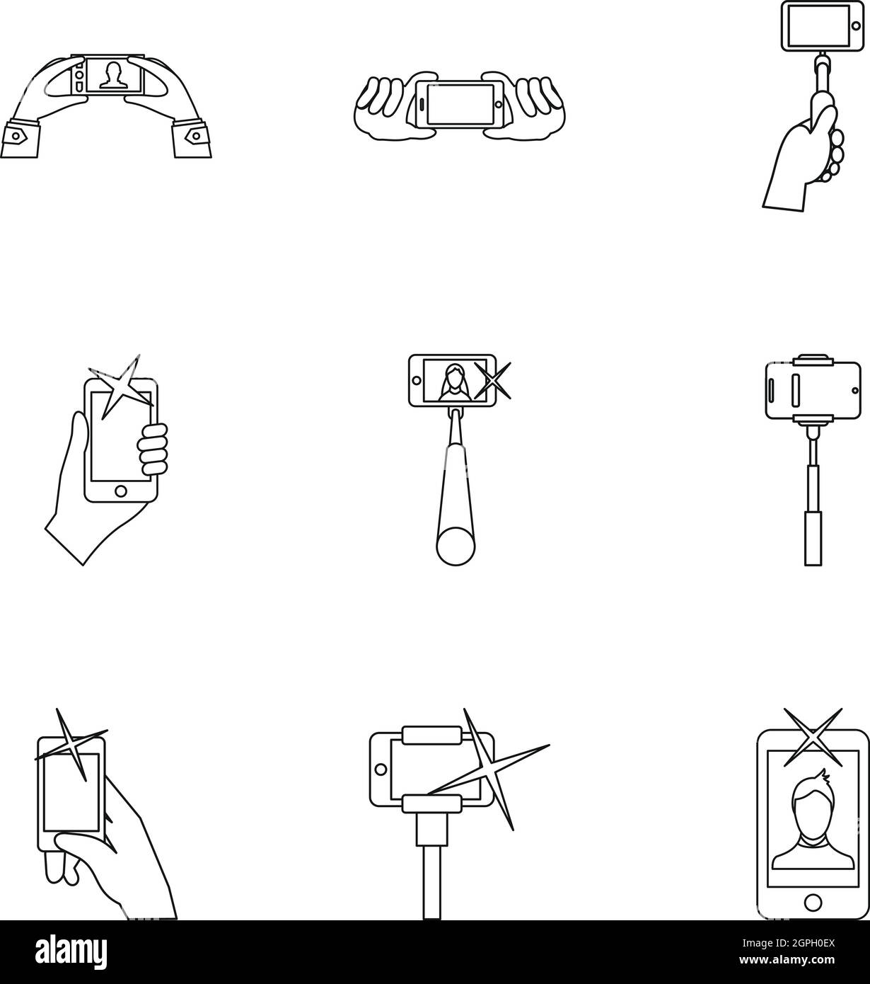Photo on mobile phone icons set, outline style Stock Vector Image & Art ...
