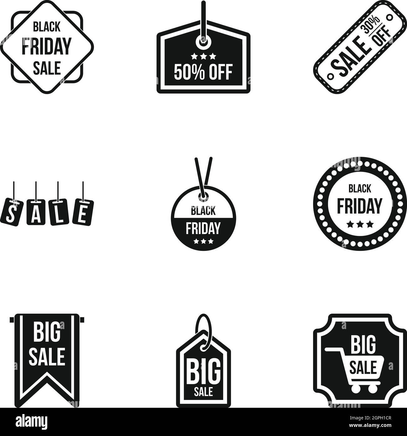 Black friday icons set, simple style Stock Vector