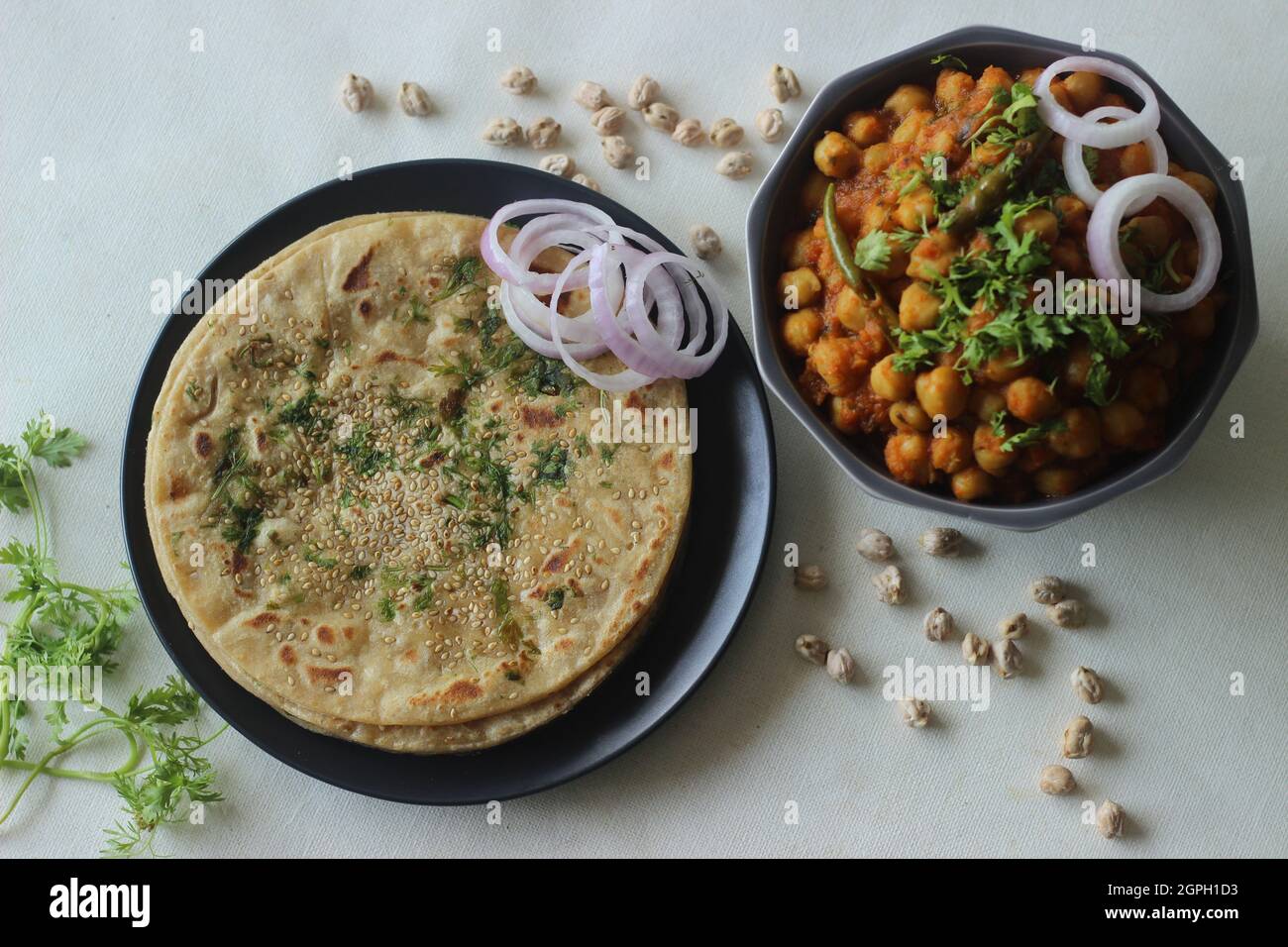 Perfectly round Paratha. Indian flatbread made of wheat flour topped
