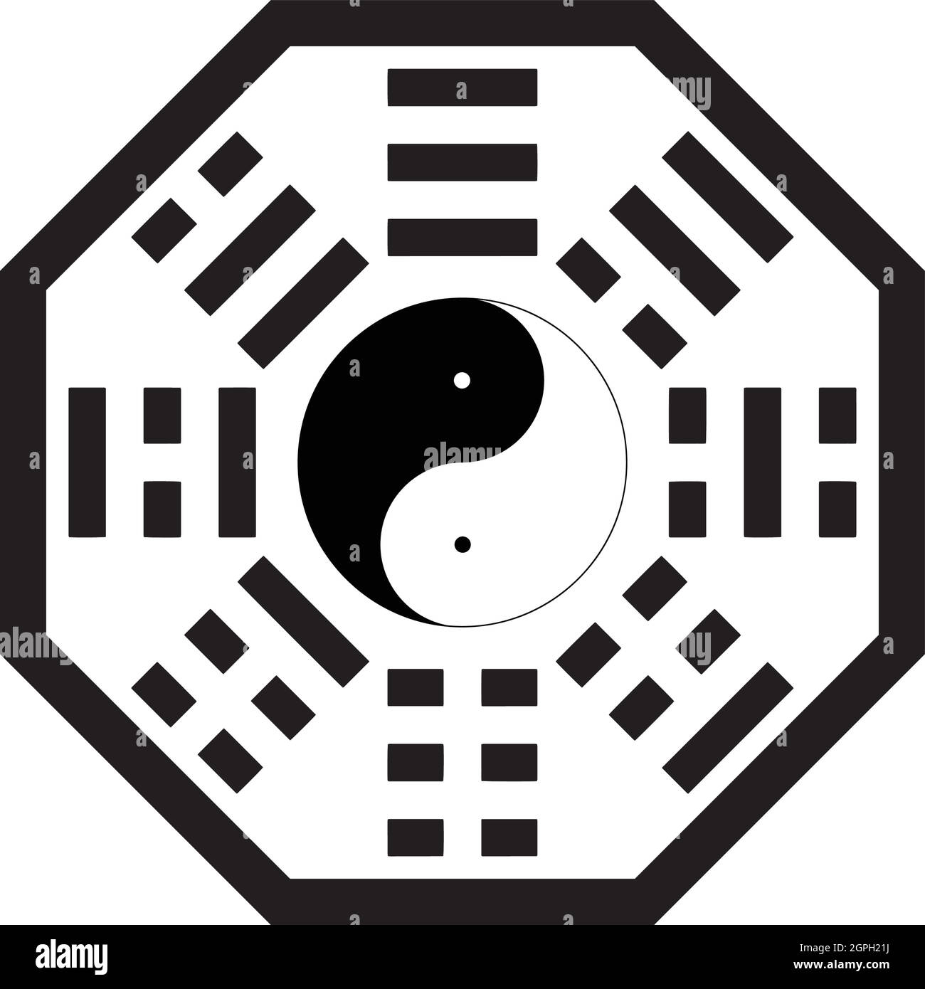 3d rendering of yin and yang symbol with bagua arrangement Stock Vector