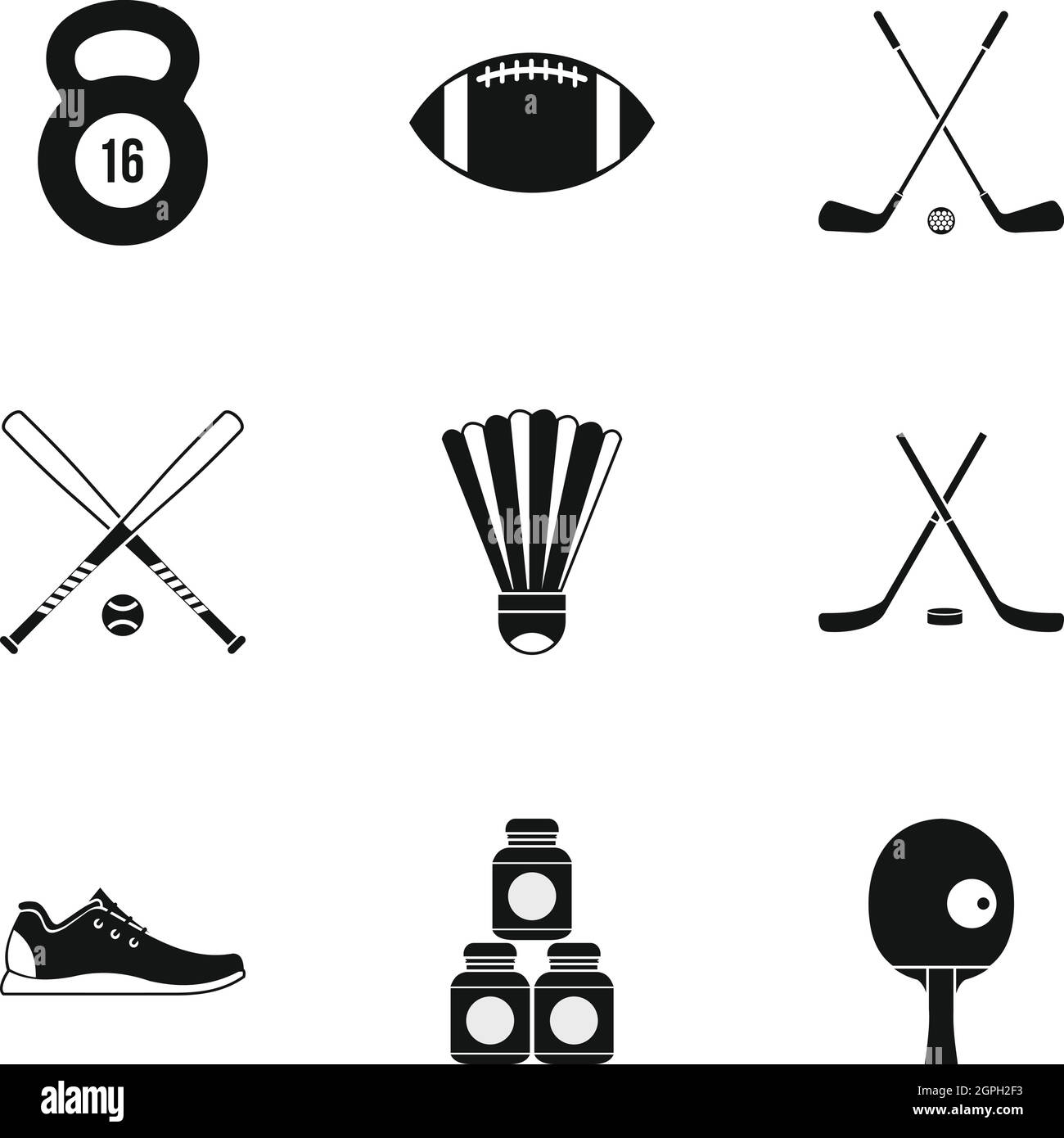 Sports accessories icons set, simple style Stock Vector
