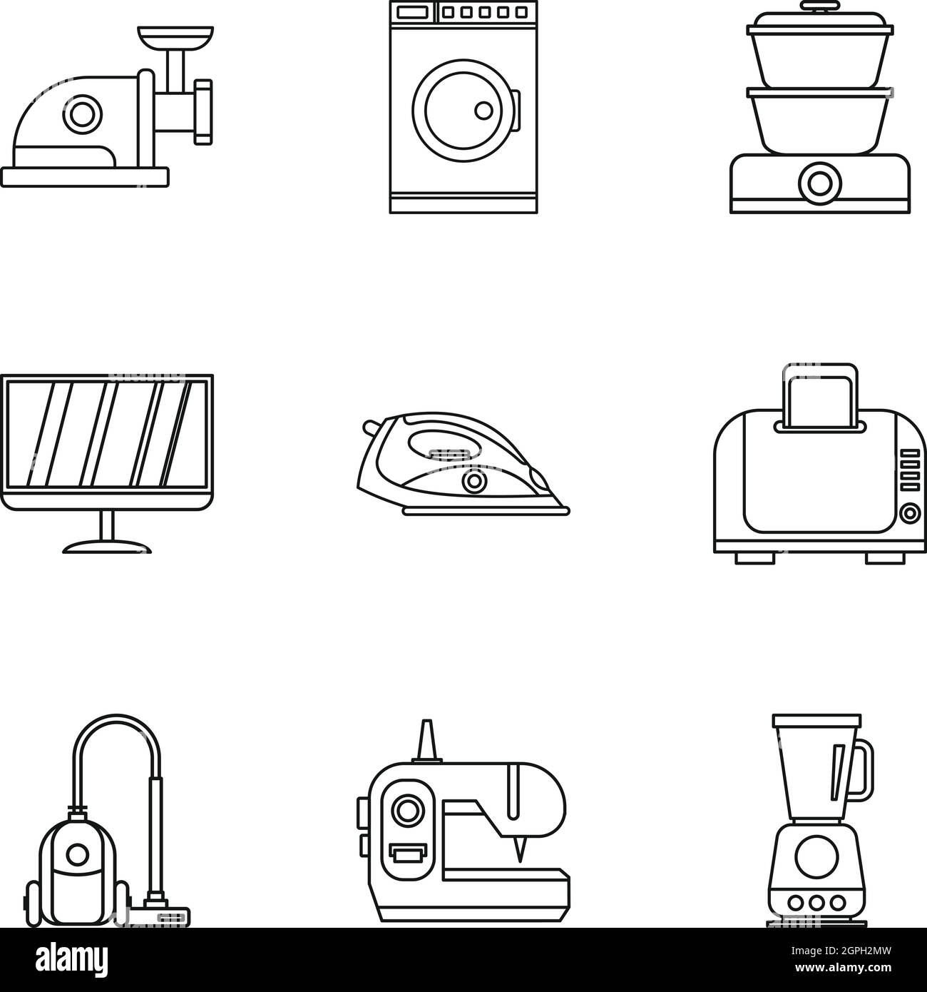 Home appliances icons set, outline style Stock Vector