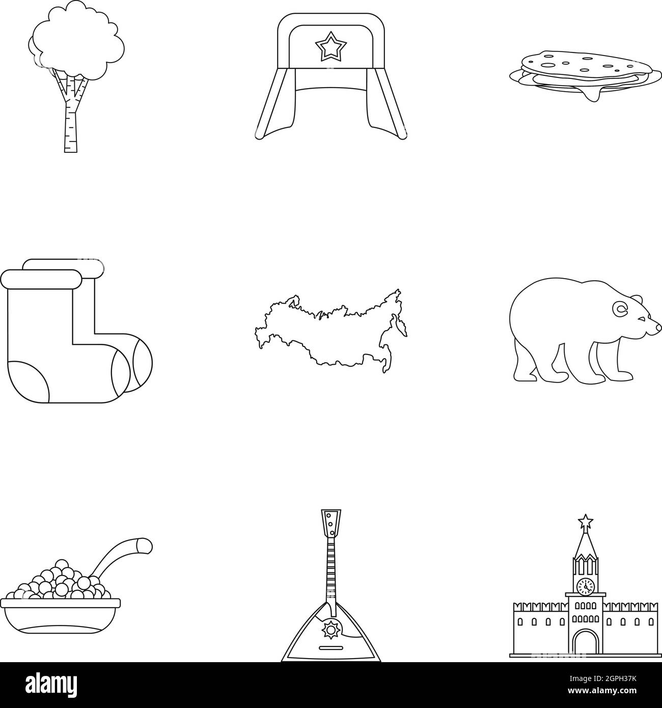 Russia icons set, outline style Stock Vector